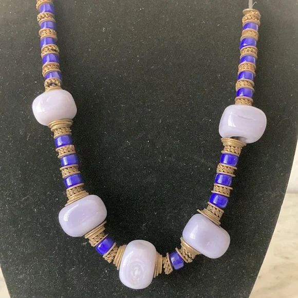 Murano Glass Necklace Artist Studio Made Purple Beads - Picture 2 of 8